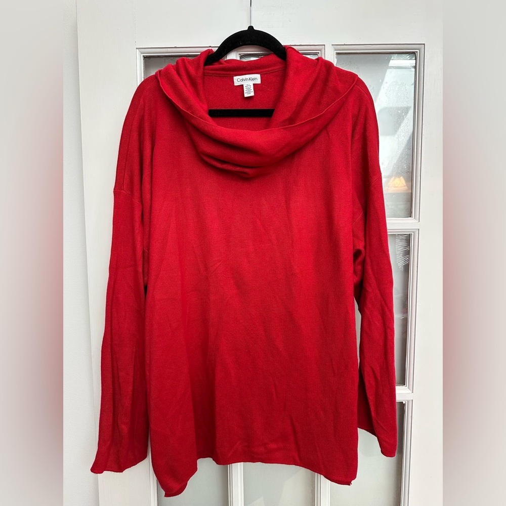 Calvin Klein Bold Red Cowl Neck Pullover Sweater Women’s Size XL Stretchy